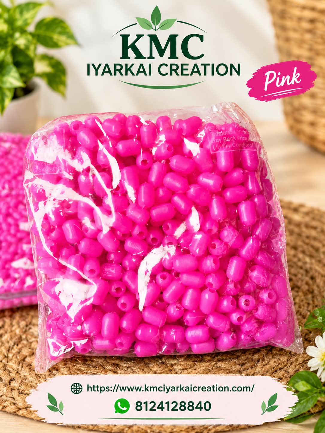 1 kg pink colour cylinder beeds for making wire basket