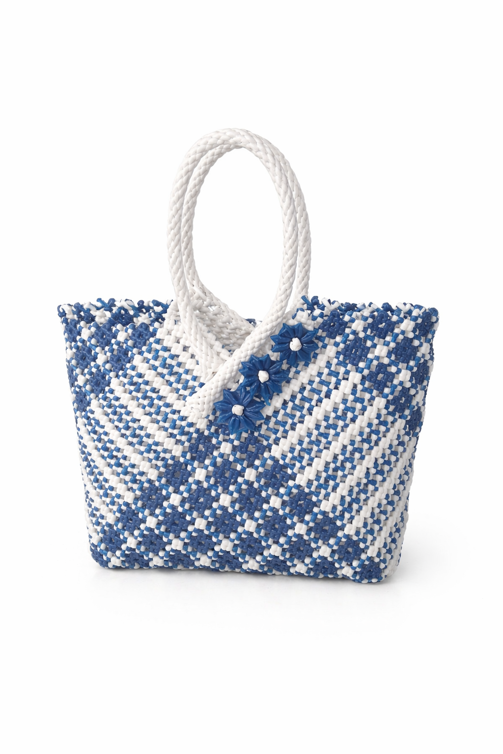 Deluxe Premium Handmade Wire Woven Bags | Traditional Plastic Wire Handbags | Reusable Shopping & Gift Bags | KMC Iyarkai Creation |Blue white 3 Star 2