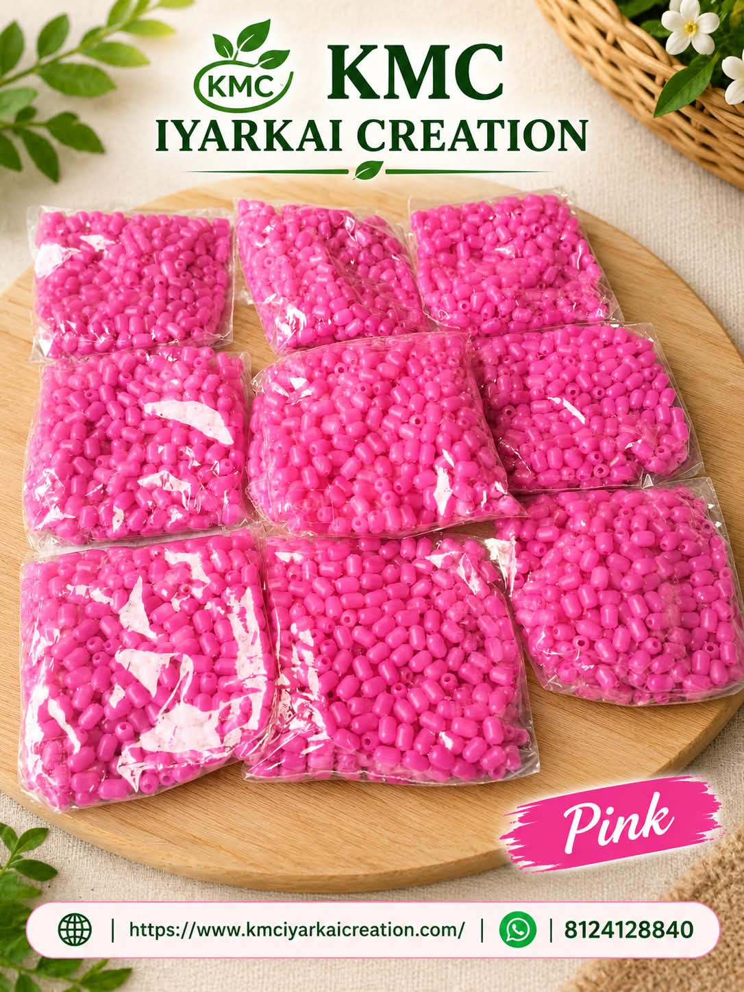1 kg pink colour cylinder beeds for making wire basket 2