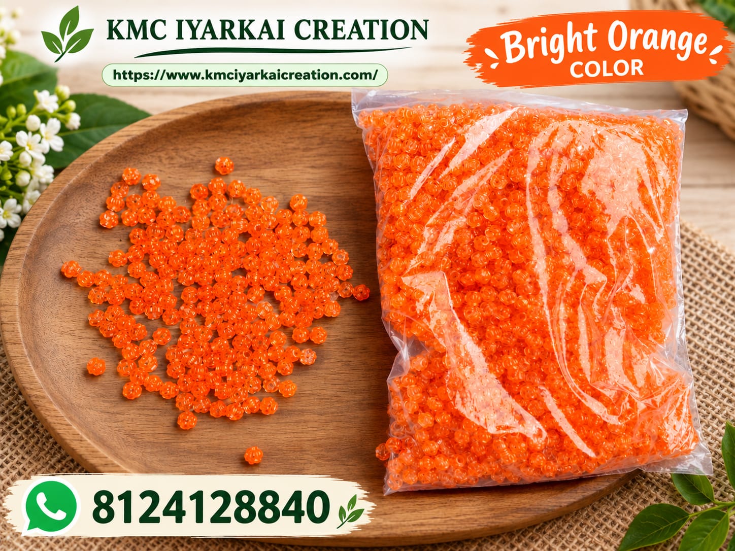 100 grams bright orange amala beeds for making wire basket 2