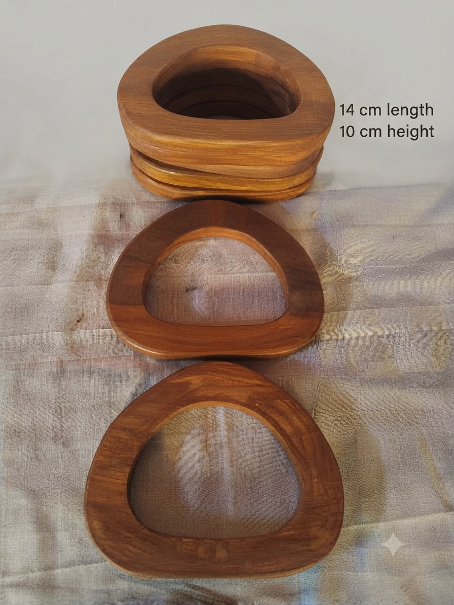 One pair Wooden handle semi circle triangle  shape  14 cm x 10 cm handmade premium quality for wire basket