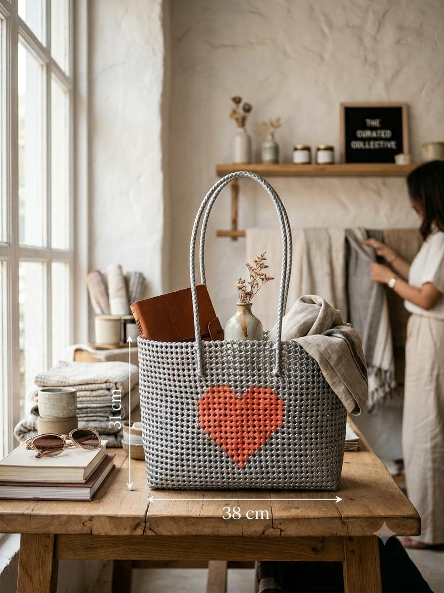 Deluxe grey colour with red heart 38 cm x 33 cm x 13 cm premium quality wire basket 2
