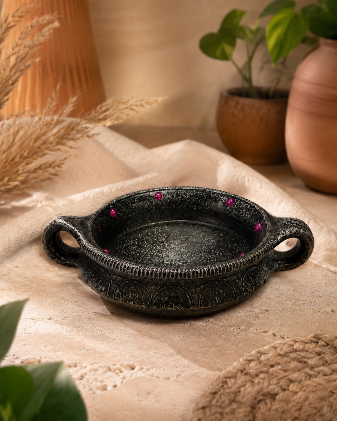 Premium Handmade Terracotta Clay Decor & Utility Products | Eco-Friendly Traditional Pottery | Artisan Handcrafted Home Décor & Gift Items – Black Uruli Bowl