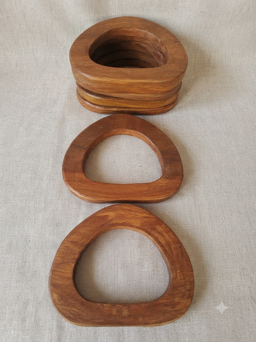 One pair Wooden handle semi circle triangle  shape  14 cm x 10 cm handmade premium quality for wire basket 2