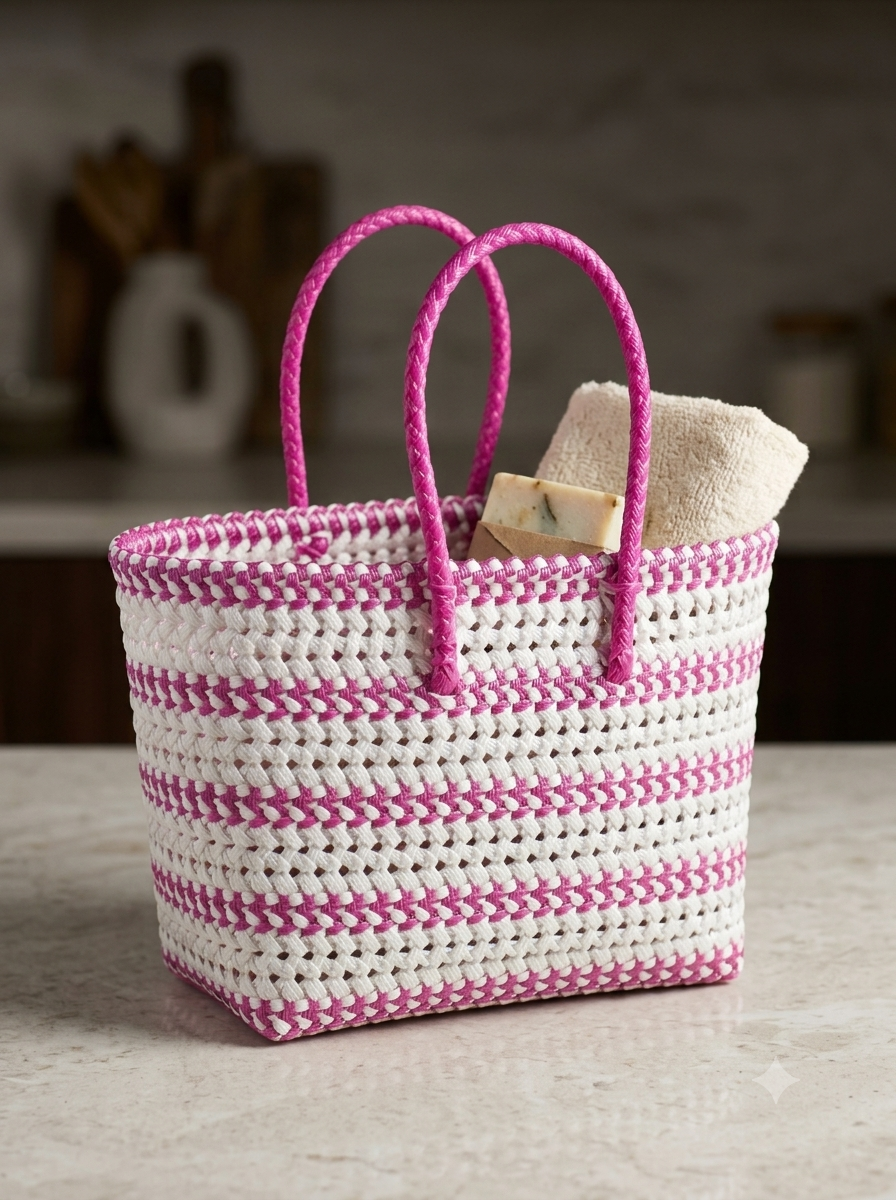 Normal pink and white handmade wire basket