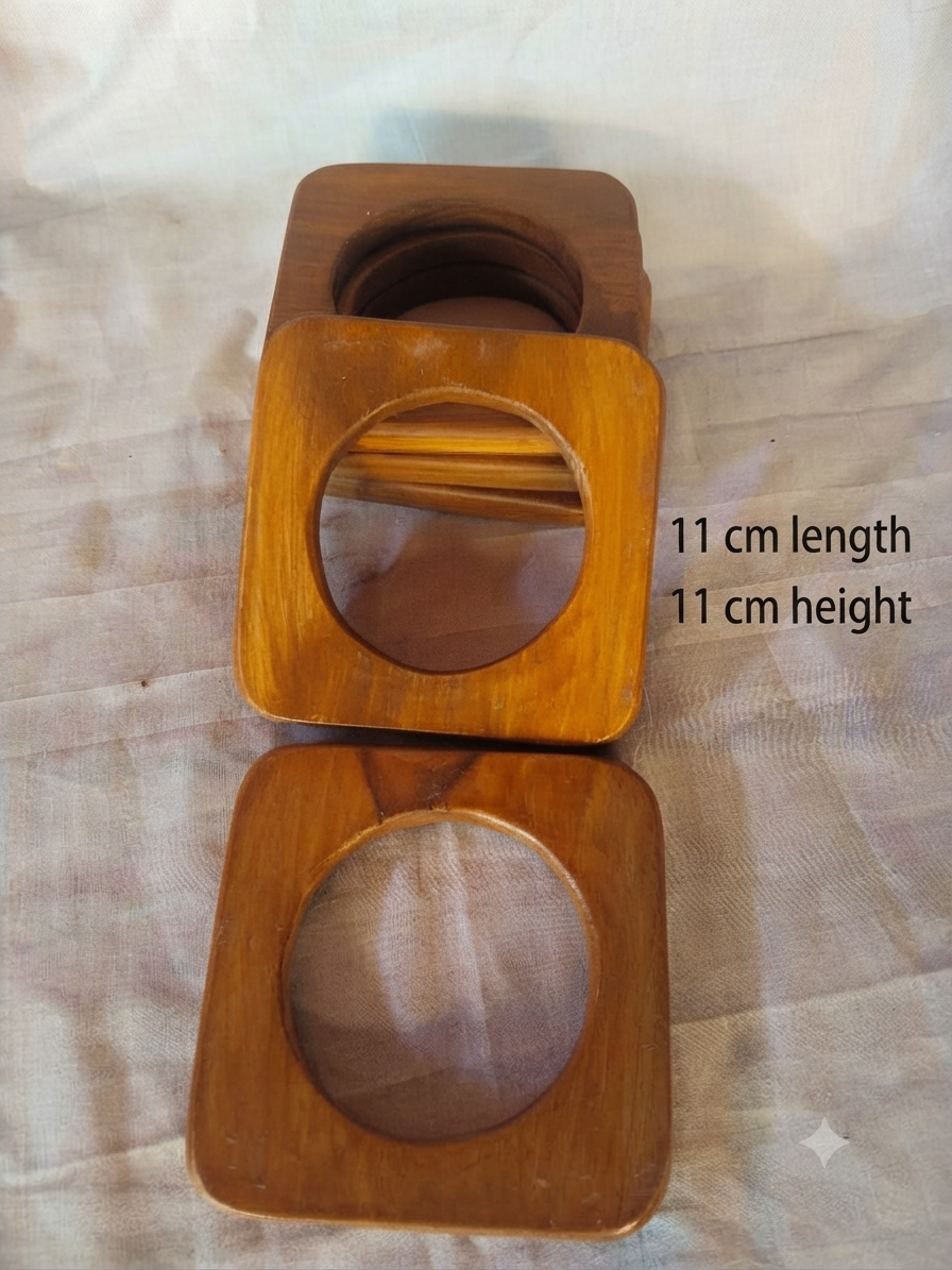 One pair Wooden handle square circle 11 cm x 11 cm handmade premium quality for wire basket