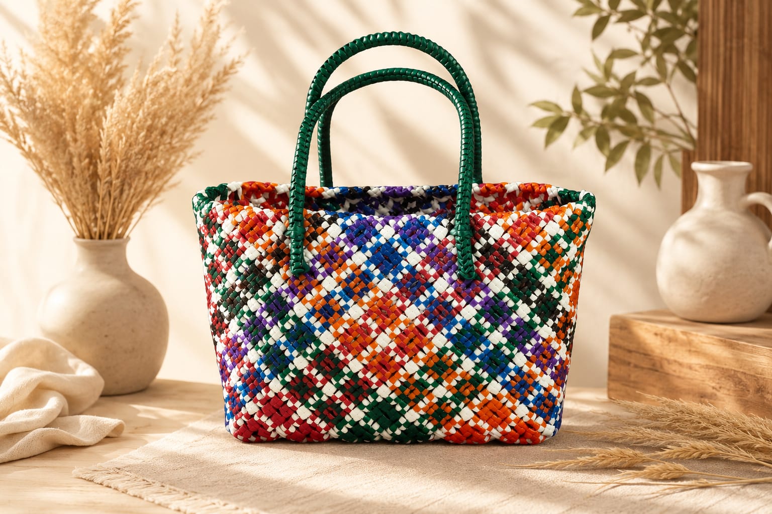 Deluxe Premium Handmade Wire Woven Bags | Traditional Plastic Wire Handbags | Reusable Shopping & Gift Bags | KMC Iyarkai Creation |Blue purple orange brown green_SivanKan