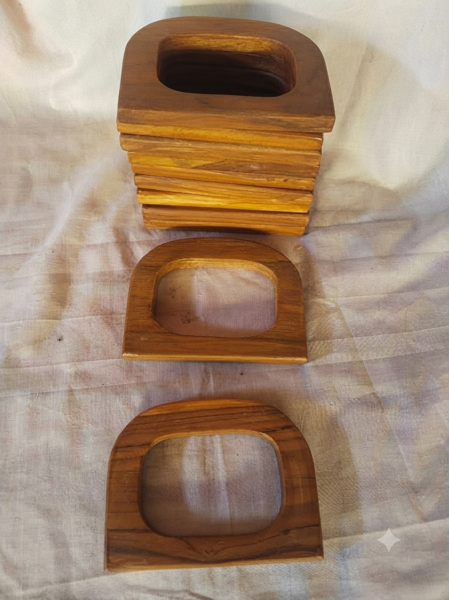 One pair Wooden handle curved square big 14 cm x 9.5 cm handmade premium quality for wire basket d square big 2