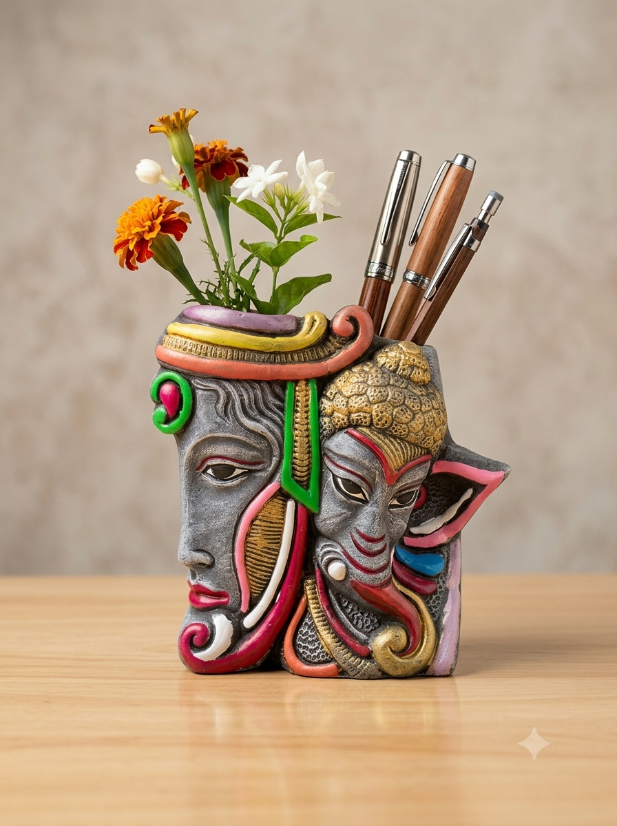 Clay  flower vase pen stand stylish design 2