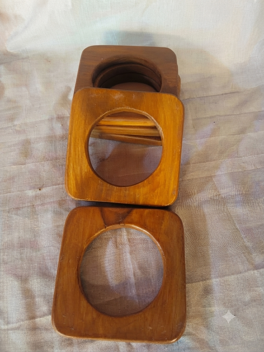 One pair Wooden handle square circle 11 cm x 11 cm handmade premium quality for wire basket 2