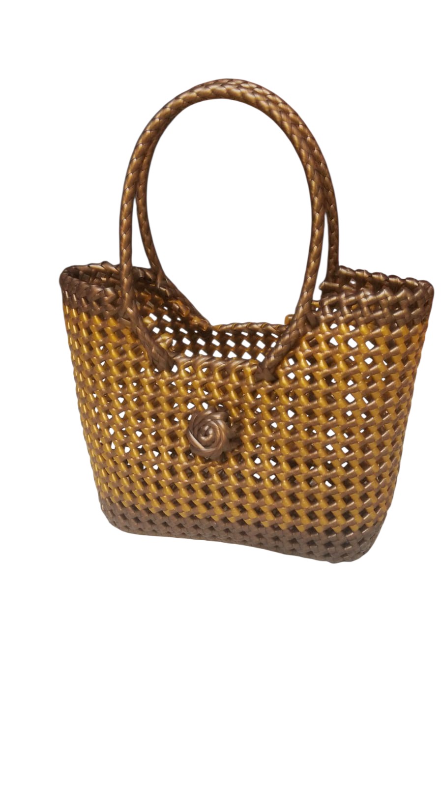 Deluxe Premium Handmade Wire Woven Bags | Traditional Plastic Wire Handbags | Reusable Shopping & Gift Bags | KMC Iyarkai Creation|Brown and Grey 3
