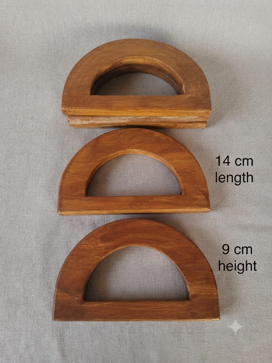 One pair Wooden handle semi circle 14 cm x 8 cm handmade premium quality for wire baske