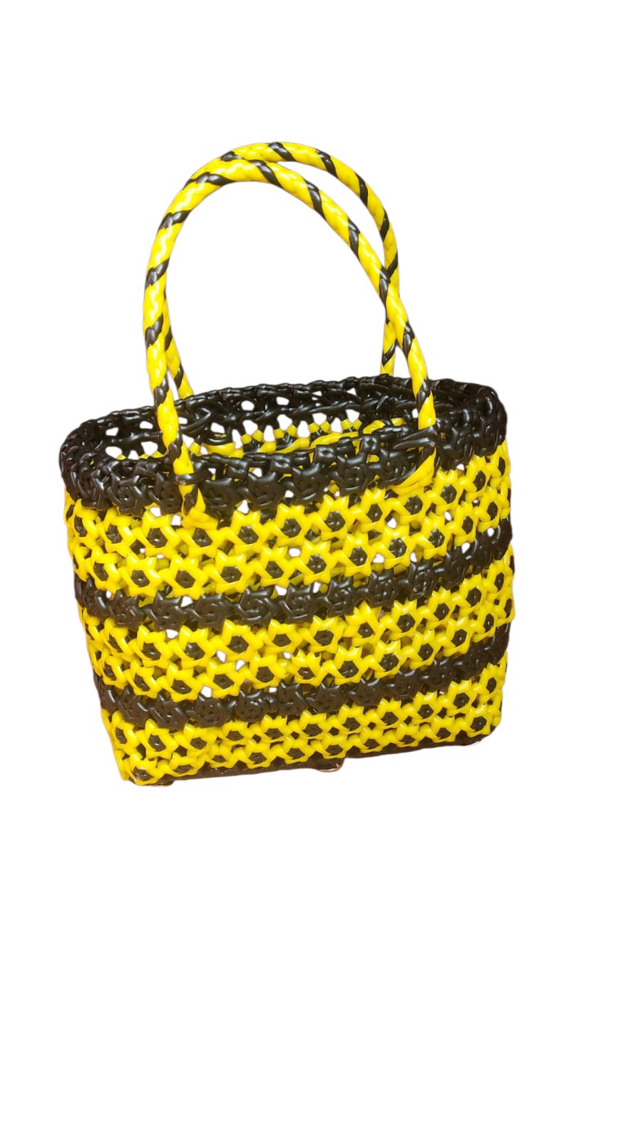 Deluxe Premium Handmade Wire Woven Bags | Traditional Plastic Wire Handbags | Reusable Shopping & Gift Bags | KMC Iyarkai Creation |Amla knot yellow black 2