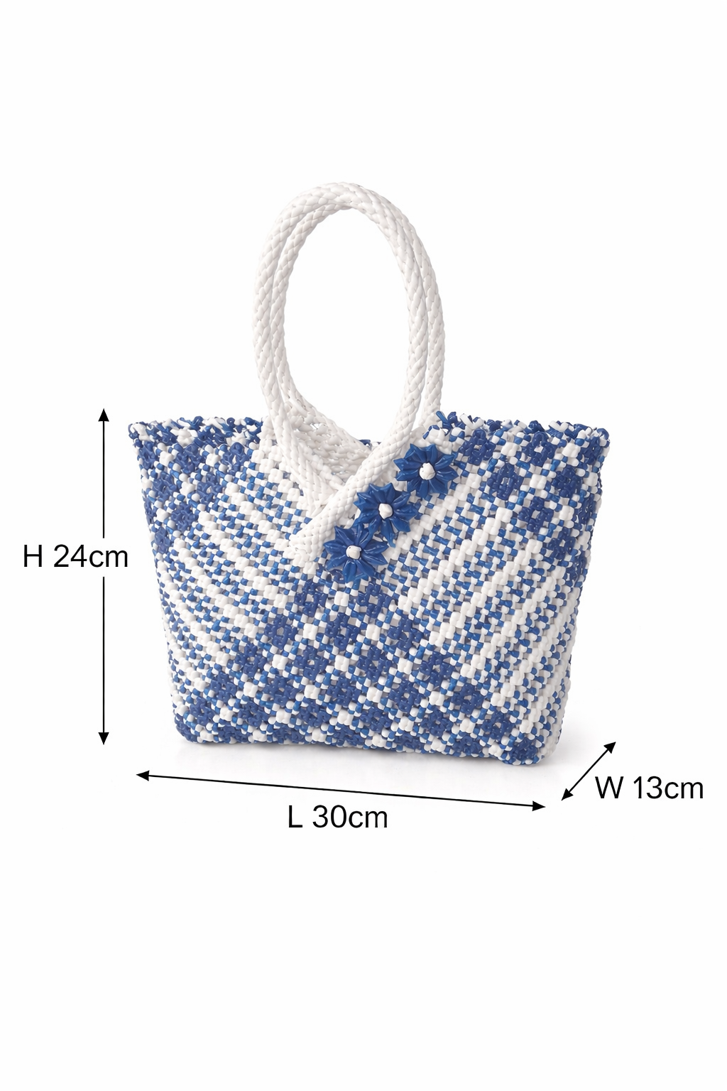 Deluxe Premium Handmade Wire Woven Bags | Traditional Plastic Wire Handbags | Reusable Shopping & Gift Bags | KMC Iyarkai Creation |Blue white 3 Star 3