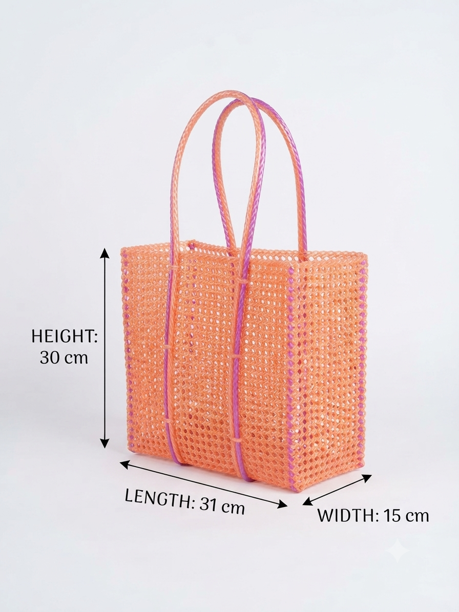 Glass wire light orange and pink double handle 31 cm length 30 cm height 15 cm width premium quality basket best for shopping 3