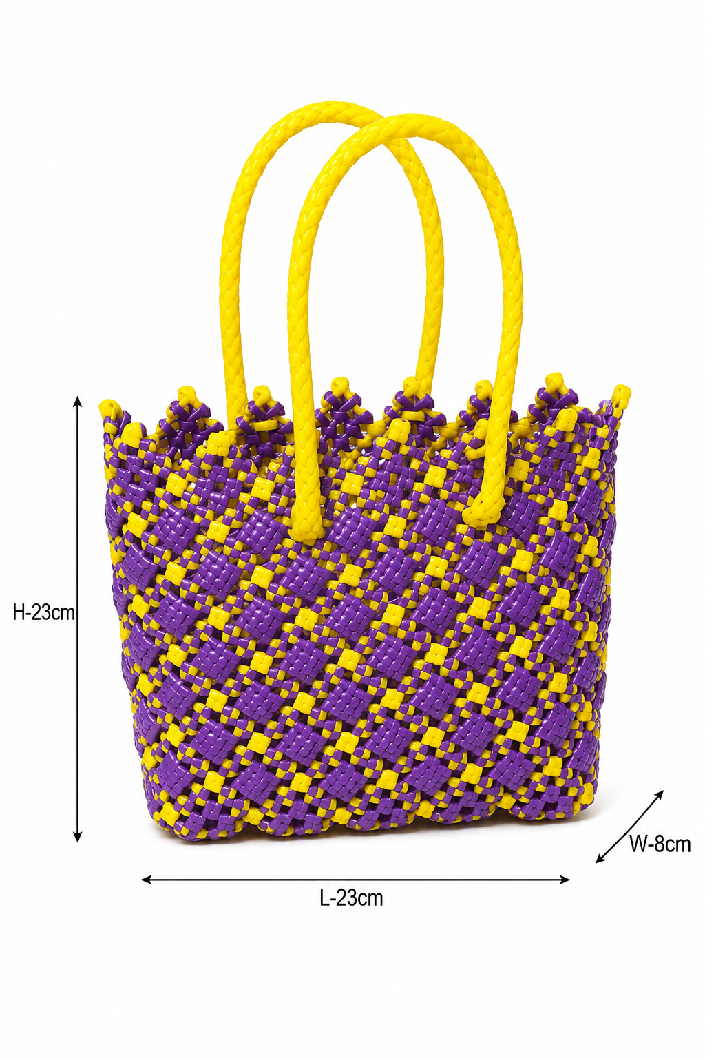 Deluxe Premium Handmade Wire Woven Bags | Traditional Plastic Wire Handbags | Reusable Shopping & Gift Bags | KMC Iyarkai Creation |Purple and Yellow 2
