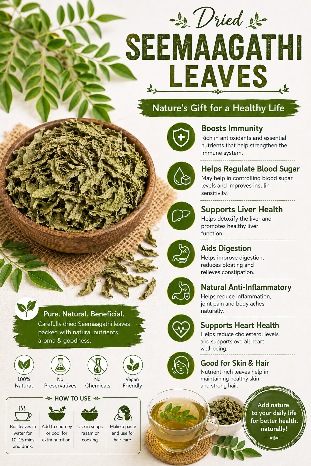 KMC Seemai Agathi Leaves – Dried Sesbania Grandiflora Leaves | 1 kg | Pure Natural & Chemical-Free 2