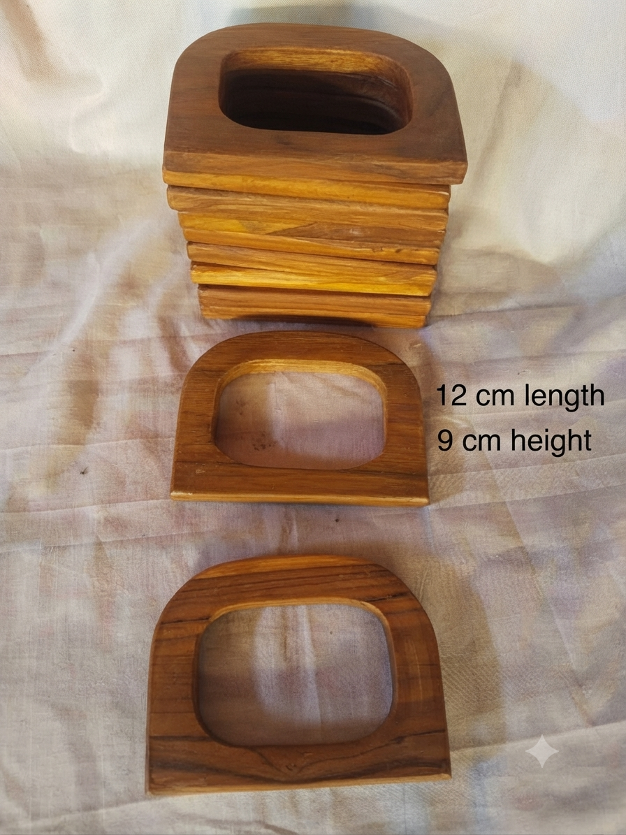 One pair Wooden handle curved small square  12 cm x 9 cm handmade premium quality for wire basket r