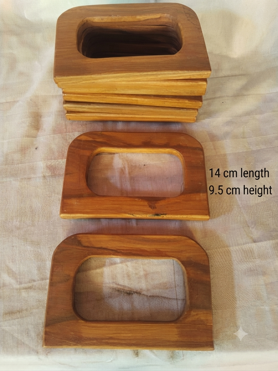 One pair Wooden handle curved square big 14 cm x 9.5 cm handmade premium quality for wire basket d square big