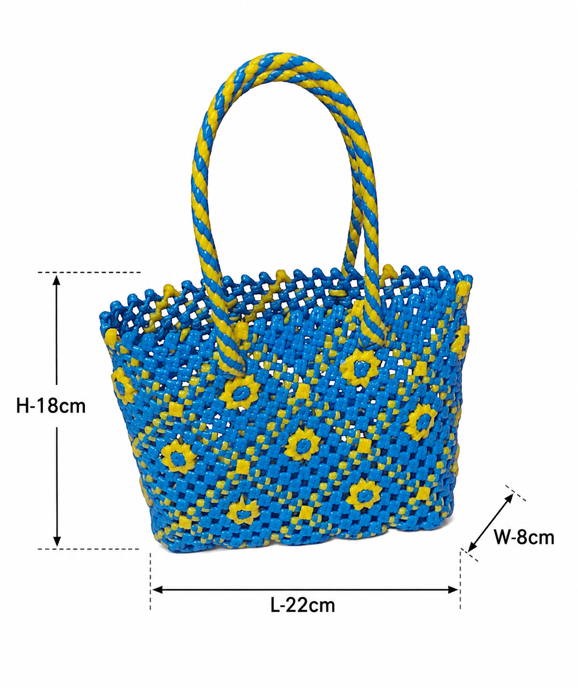 Deluxe Premium Handmade Wire Woven Bags | Traditional Plastic Wire Handbags | Reusable Shopping & Gift Bags | KMC Iyarkai Creation |SkyBlueand Yellow 3